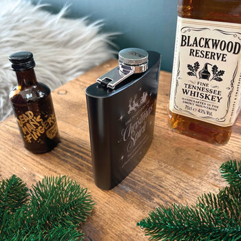 Personalised Christmas Spirit Engraved Black Metal Hip Flask 6oz, 4 of 5