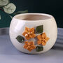G Decor Floral Ceramic Planter Line Sand Yellow Handcrafted Decorative Pot, thumbnail 2 of 4