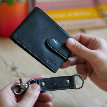 Personalised Bifold Leather Wallet And Keyring Set, 2 of 3