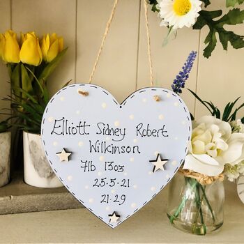 Personalised New Baby Boy Wooden Blue Heart, 5 of 5