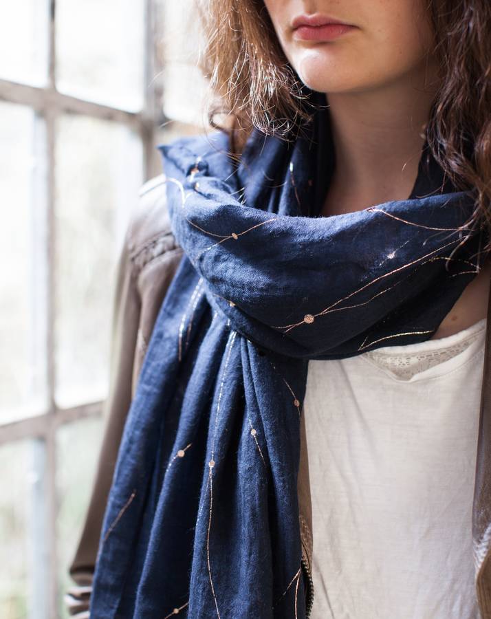 midnight blue and gold scarf by the forest & co | notonthehighstreet.com