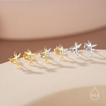 Sterling Silver Very Tiny Flying Fish Stud Earrings, 7 of 12