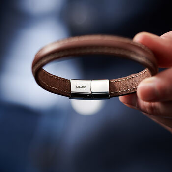 Personalised Men's Infinity Leather And Steel Bracelet, 5 of 7