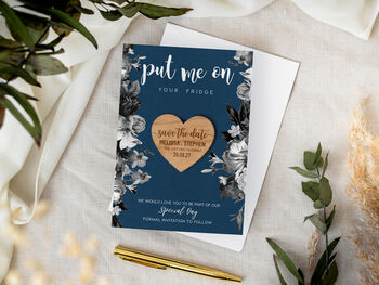 Save The Date Magnet With A Navy Blue Floral Card, 6 of 8
