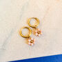 Blush Pink Daisy Charm Huggie Hoop Earrings, thumbnail 1 of 2