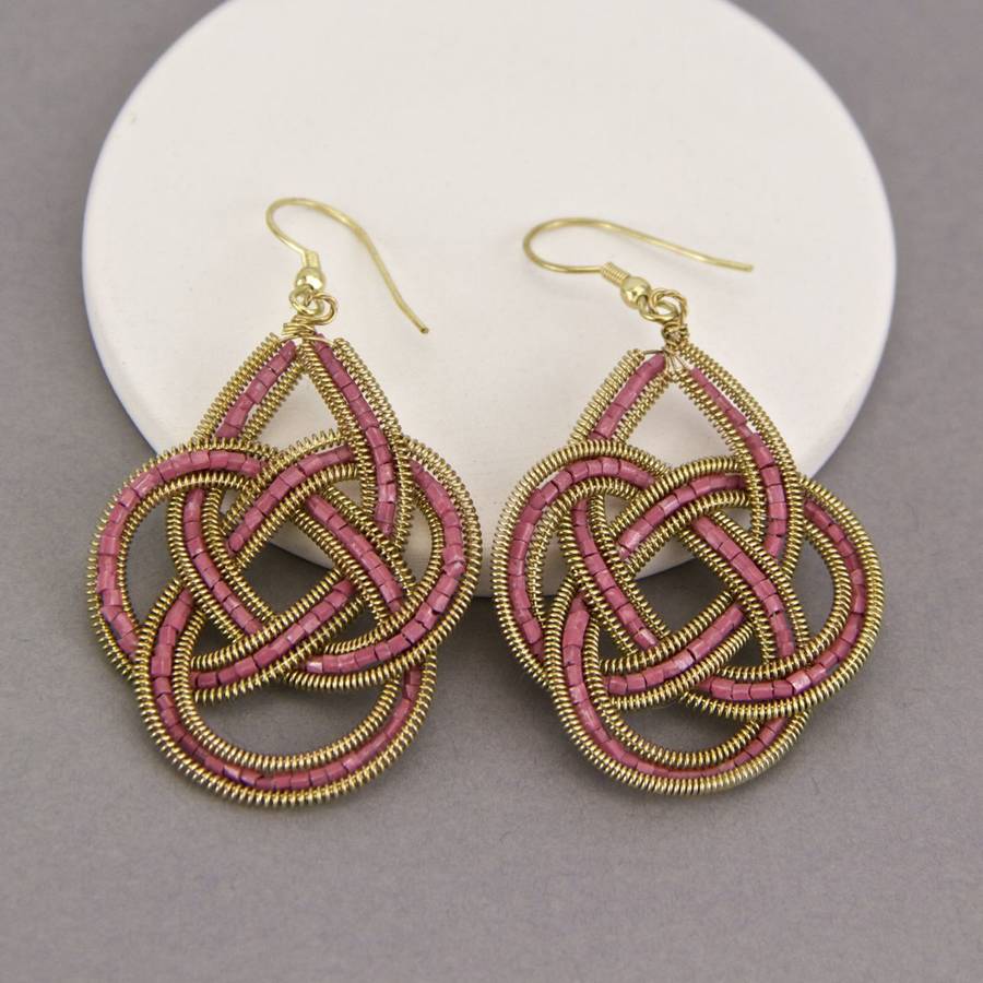 Woven Red Knot Statement Earrings By Gaamaa