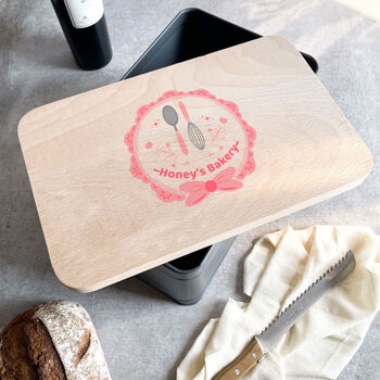Personalised Bread Bin/Cake Tin With Wooden Lid, 4 of 11