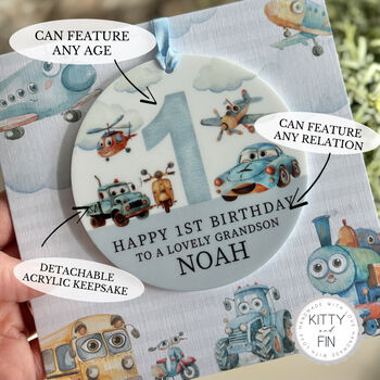 1st Birthday Or Any Age Vehicles Keepsake Card, 2 of 4