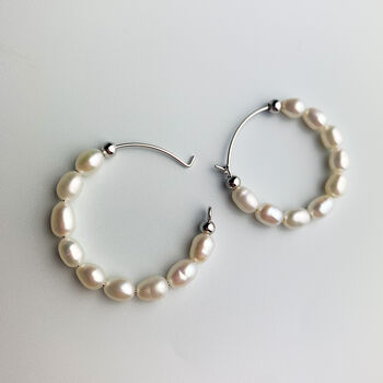 Sterling Silver Pearl Hoop Earrings, 3 of 5