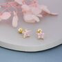 Sterling Silver Tourmaline Pink Cz Flower Earrings, thumbnail 3 of 12