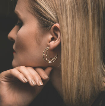 Phoebe Constellation Moon Hoop Earrings | Gold Plated, 2 of 8