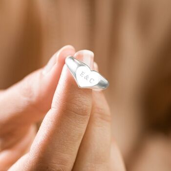 Sterling Silver Personalised Heart Signet Ring, 4 of 12