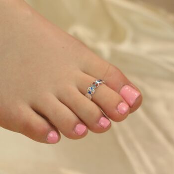 Silver Colourful Floral Clover Adjustable Toe Ring, 3 of 8