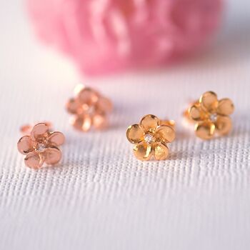 Plumeria Gold And Rose Gold Flower Stud Earrings, 5 of 11
