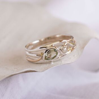 Teardrop Green Amethyst And Pearl Silver Ring, 4 of 6
