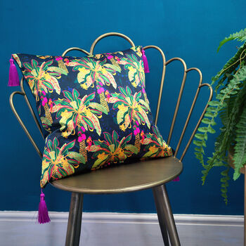 Green And Navy Palm Silk Cushion, 2 of 2