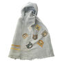 Hand Embroidered 100% Linen Scarf With Cat Face Design, thumbnail 2 of 6