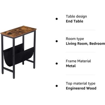 Narrow Side Bedside Table End Table With Black Sling, 6 of 7