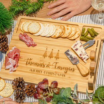 Personalised Christmas Bamboo Cheese Board Set, 2 of 6