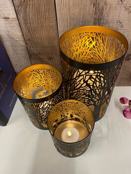 Stag Pillar Candle Holder 20cm Black And Gold Metal Gift, 3 of 11