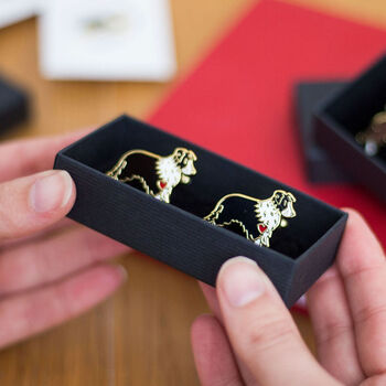 Border Collie Gold Plated Enamel Cufflinks, 3 of 4