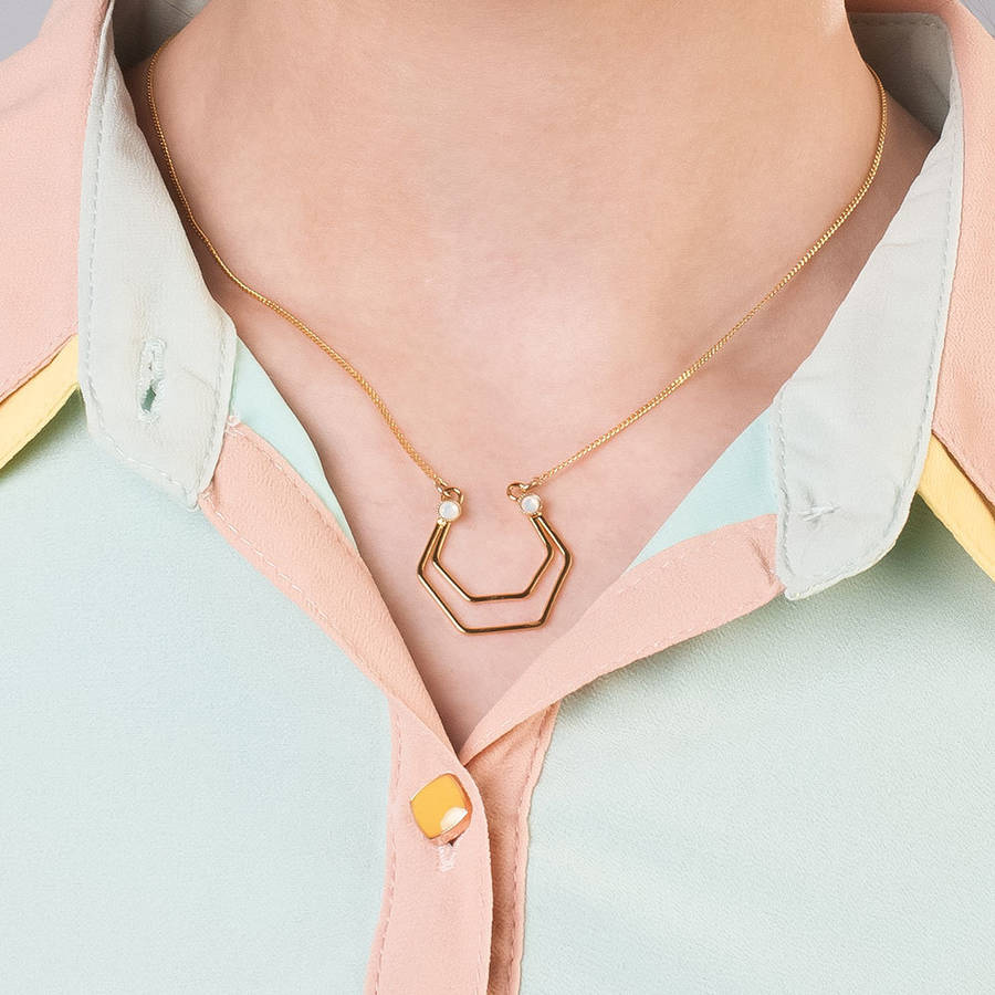 geometric gold hexagons necklace by aliquo