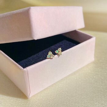14k Solid Gold Tiny Opal Trio Stud Earrings, 3 of 4