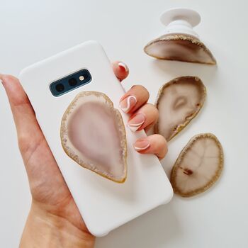 Clear White Agate Stone Phone Holder Grip, 3 of 4