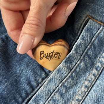 Personalised Pet Memorial Small Olive Wood Heart Pocket Token, 2 of 9