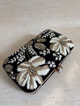 Black Velvet Floral Clutch Bag, 2 of 10