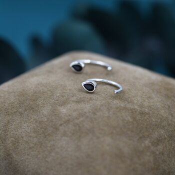 Black Cz Droplet Huggie Hoop Earrings, 5 of 11