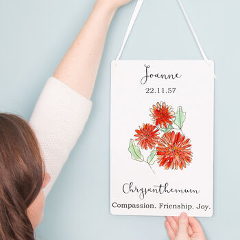 Birth Flower Personalised Water Colour Hanging Print, 10 of 12