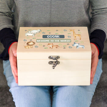 Personalised Jungle Animals Keepsake Box Gift For Children, 5 of 6