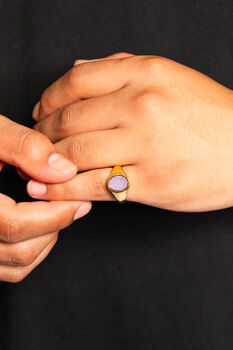 Silver Purple Gemstone Oval Signet Ring For Men / Women, 3 of 11