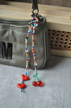 Personalised Chunky Heart Cherry Beaded Bag Charm, 3 of 7