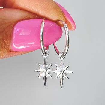Northern Star Huggie Hoop Earrings In Sterling Silver, 2 of 3