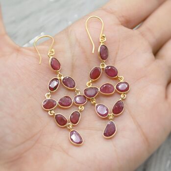 Red Ruby Earrings, Gold Plated Sterling Silver Earrings, 8 of 10