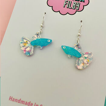 Sparkly Guppy Fish Earrings *More Colours Available*, 2 of 4