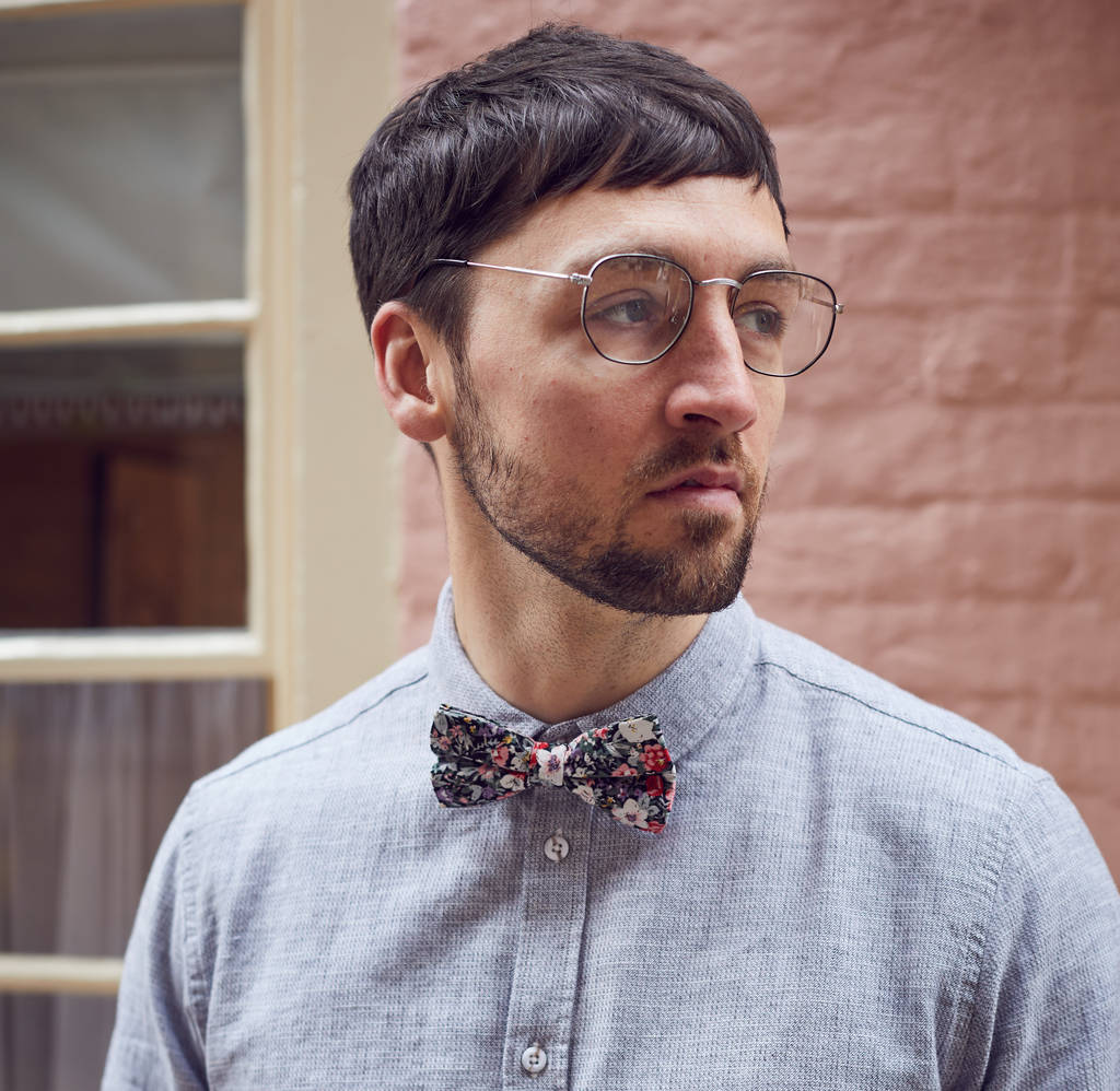 Mens Black, Green And Pink Floral Bow Tie By Dancys