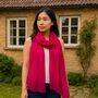 100% Mulberry Silk Scarf, Hot Pink With Red Stripes In Gift Box, thumbnail 2 of 7