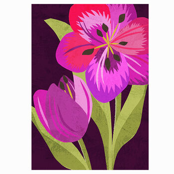 Attila Graffiti Tulip, Giclee Art Print / Wall Art, Bright, Floral, Botanical, Home Decor, Interior, Illustrated, Pink, Purple, Bold A4 / A3, 2 of 3