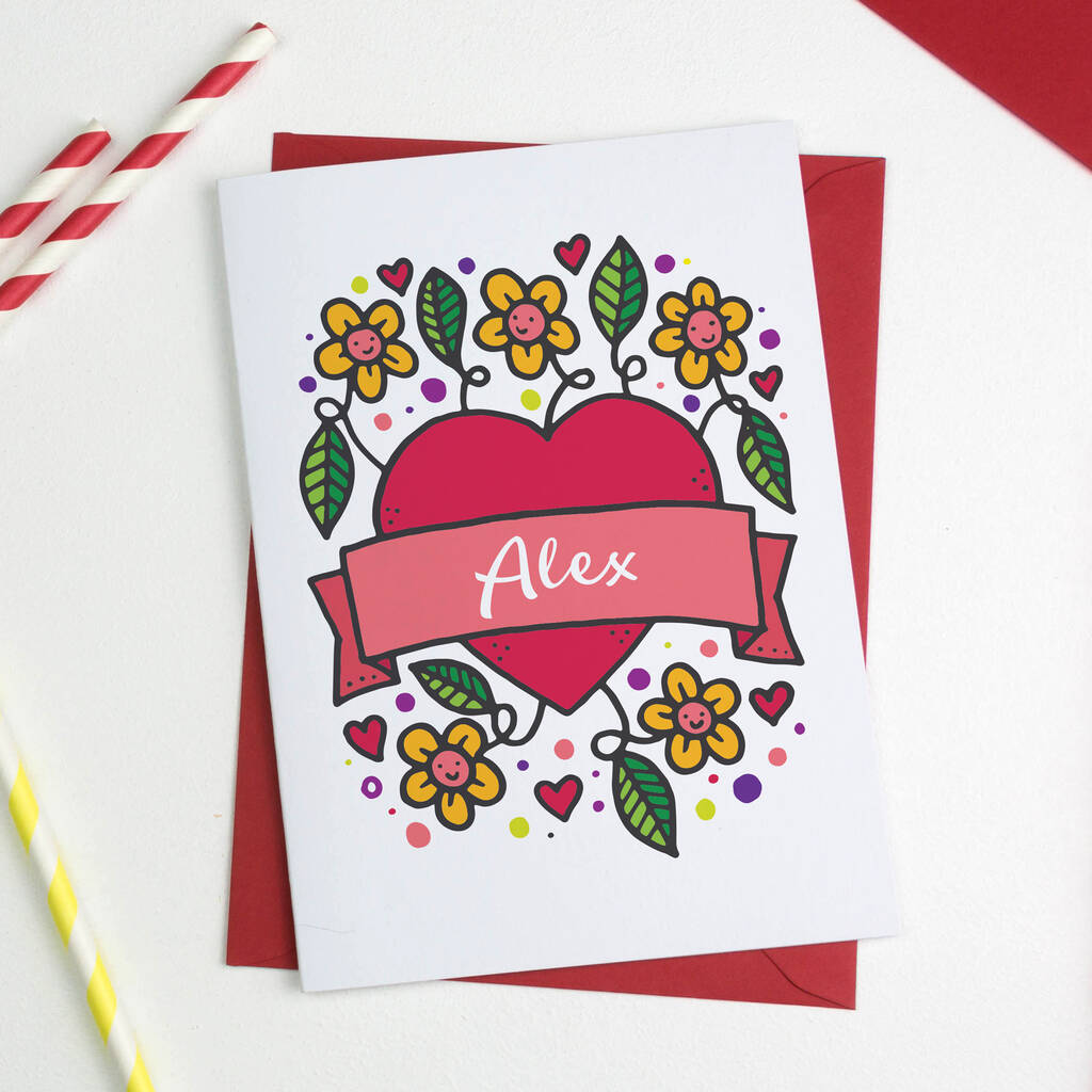Cute Personalised Heart And Banner Tattoo Card, 1 of 2