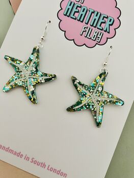 Shimmering Shore Large Starfish Glitter Resin Earrings, 5 of 8