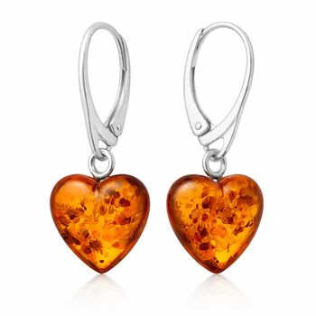 Sterling Silver Baltic Amber Heart Drop Earrings – 13mm, 2 of 5