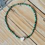 Seed Bead Bracelet In Green With Heart Charm, thumbnail 1 of 3