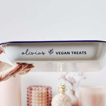 Personalised Vegan Treats Enamel Baking Tray, 3 of 3