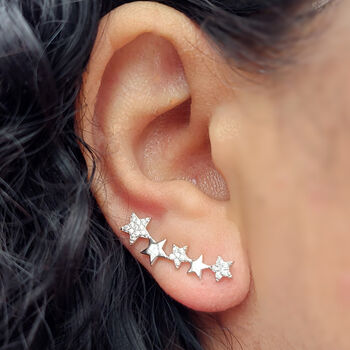 Silver Star Ear Climbers With Cubic Zirconia, 2 of 3
