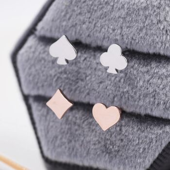Card Suit Poker Set Stud Earrings In Sterling Silver, 4 of 11