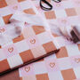 Terracotta And Pink Heart Check Gift Wrap – Wrapping Paper For Valentine’s, Anniversaries, Weddings, Birthdays And More, thumbnail 2 of 7