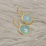 Aqua Chalcedony Earrings: Gold, Dangle Drop, Sterling Silver, Round Blue Gemstone Jewelry, thumbnail 3 of 6